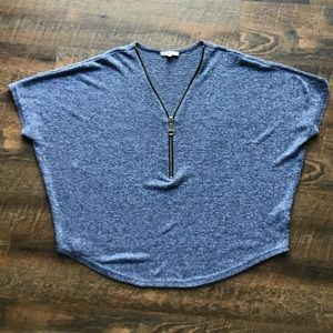 Joan Vass Heather blue poncho with zipper detail